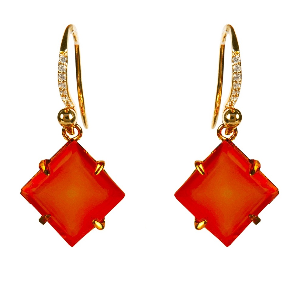 square Carnelian Fish Hook Earrings